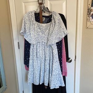 Cowgirl Floral Ruffle Mini Dress in White & Blue